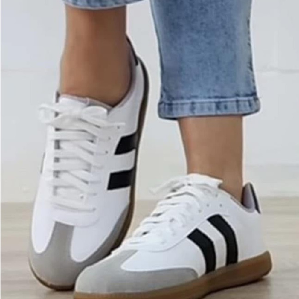 White and Black Sneakers with Suede Finish - Picture 3 of 5